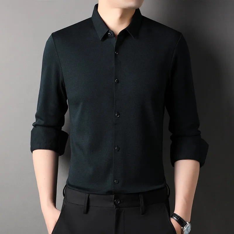 Top Grade Wool 4.7% Traceless Brand Man Fashion Designer Shirts Slim Fit Business Long Sleeve Casual Men Clothing