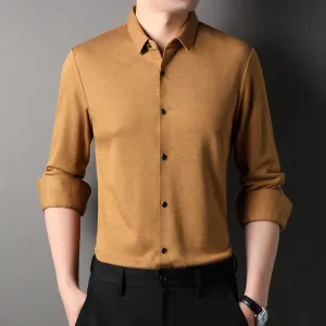 Top Grade Wool 4.7% Traceless Brand Man Fashion Designer Shirts Slim Fit Business Long Sleeve Casual Men Clothing