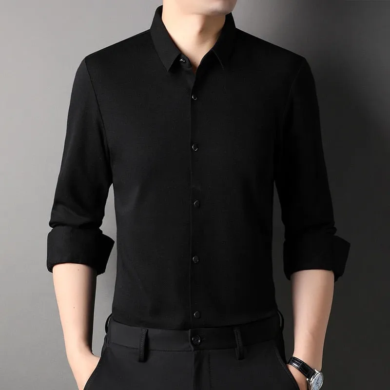 Top Grade Wool 4.7% Traceless Brand Man Fashion Designer Shirts Slim Fit Business Long Sleeve Casual Men Clothing