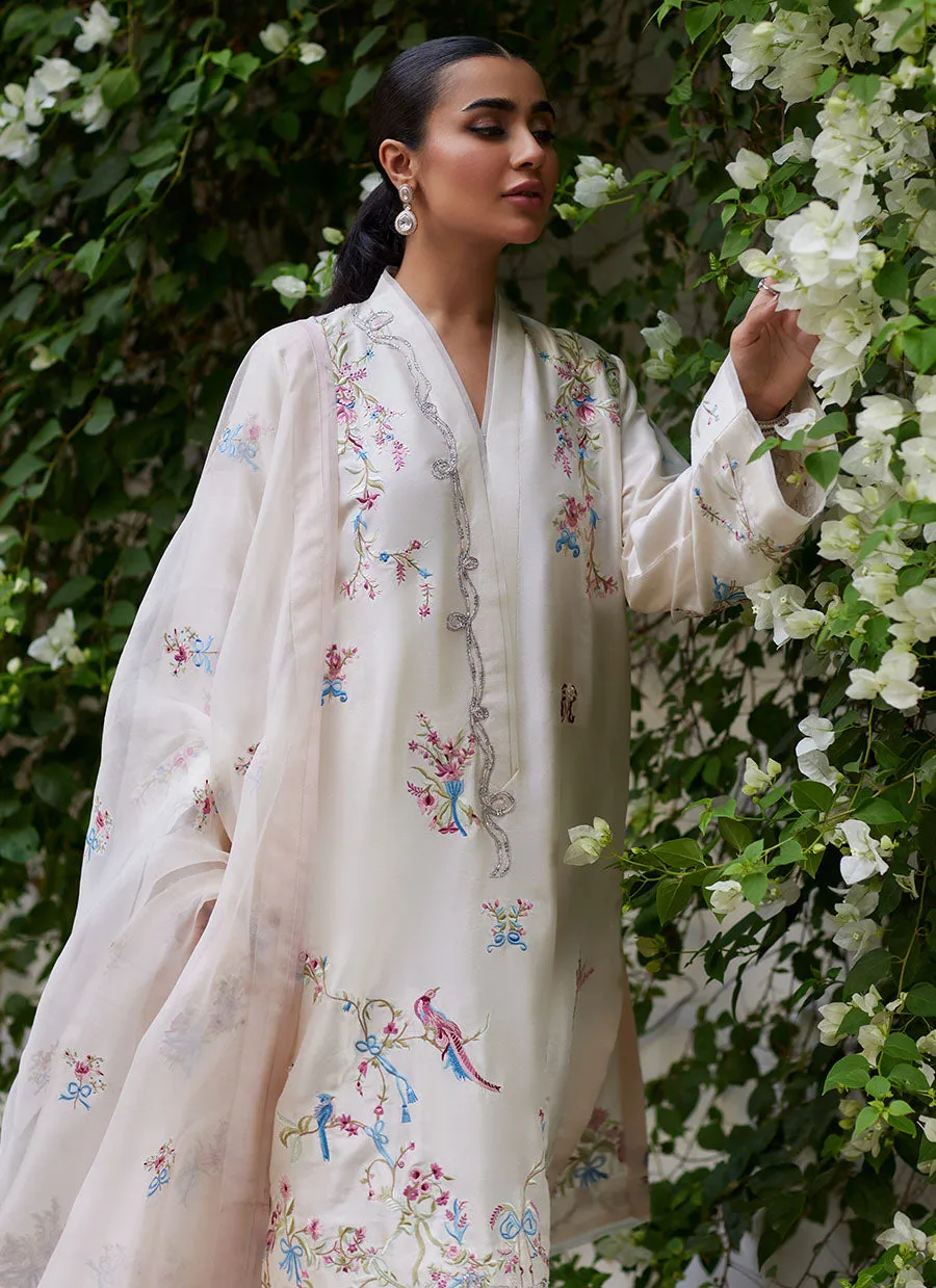 Vasily Ivory Embroidered Raw Silk Shirt with Dupatta