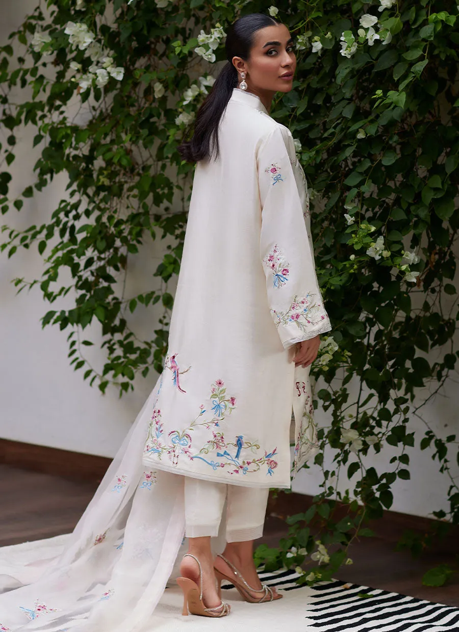 Vasily Ivory Embroidered Raw Silk Shirt with Dupatta