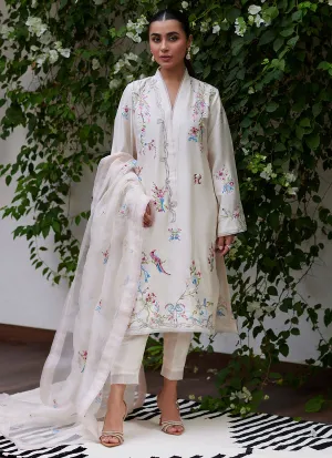 Vasily Ivory Embroidered Raw Silk Shirt with Dupatta