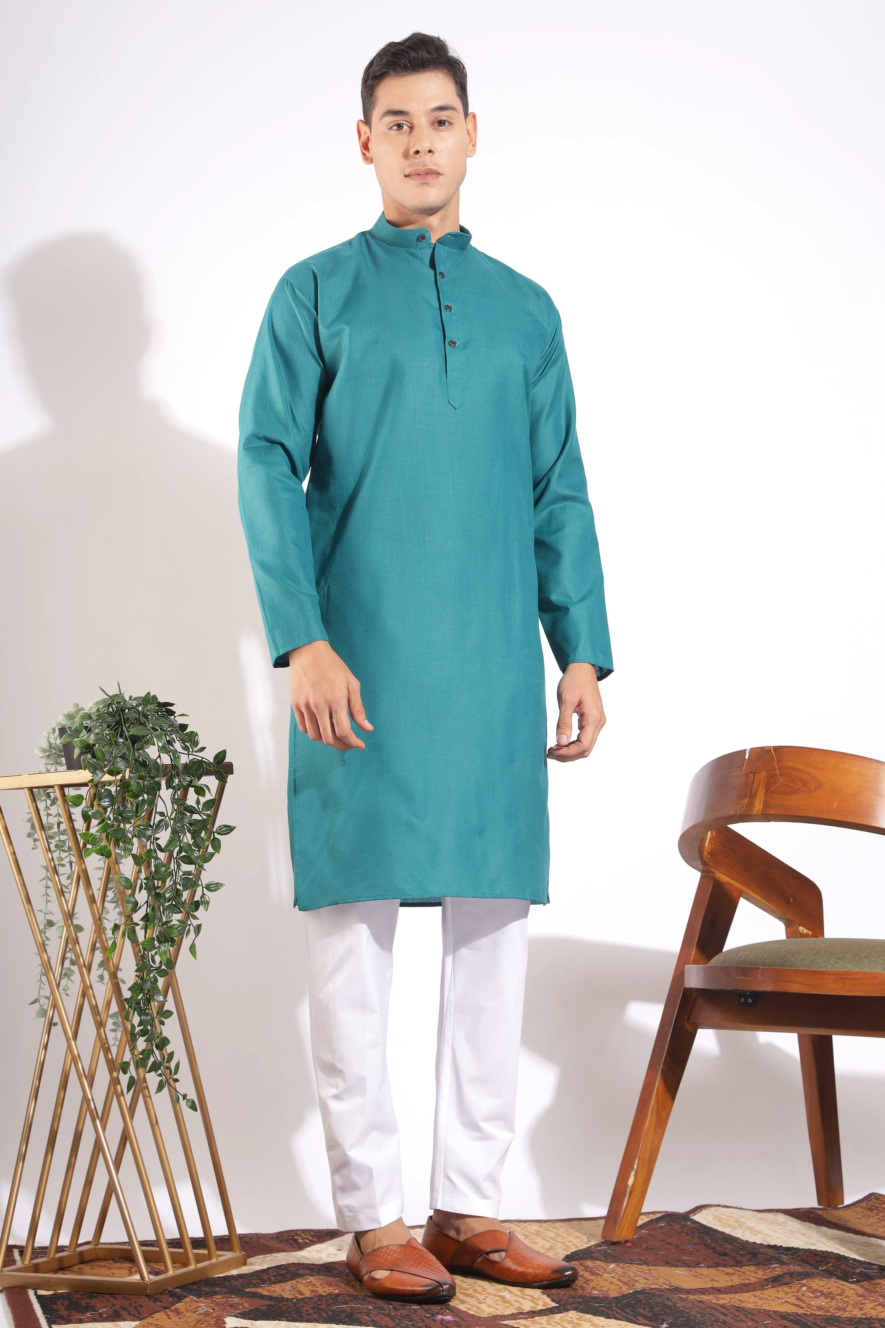 Vibrant Green Plain Cotton Kurta