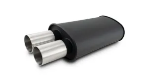 Vibrant STREETPOWER FLAT BLACK Oval Muffler with Dual 304SS Brushed Tips; Inlet ID: 3.00" (76.2mm) Tip OD: 3.00" (76.2mm); Muffler Body Size: 9"W x 5"H x 15"L; Tip Location: Center of End Cap  - 12321