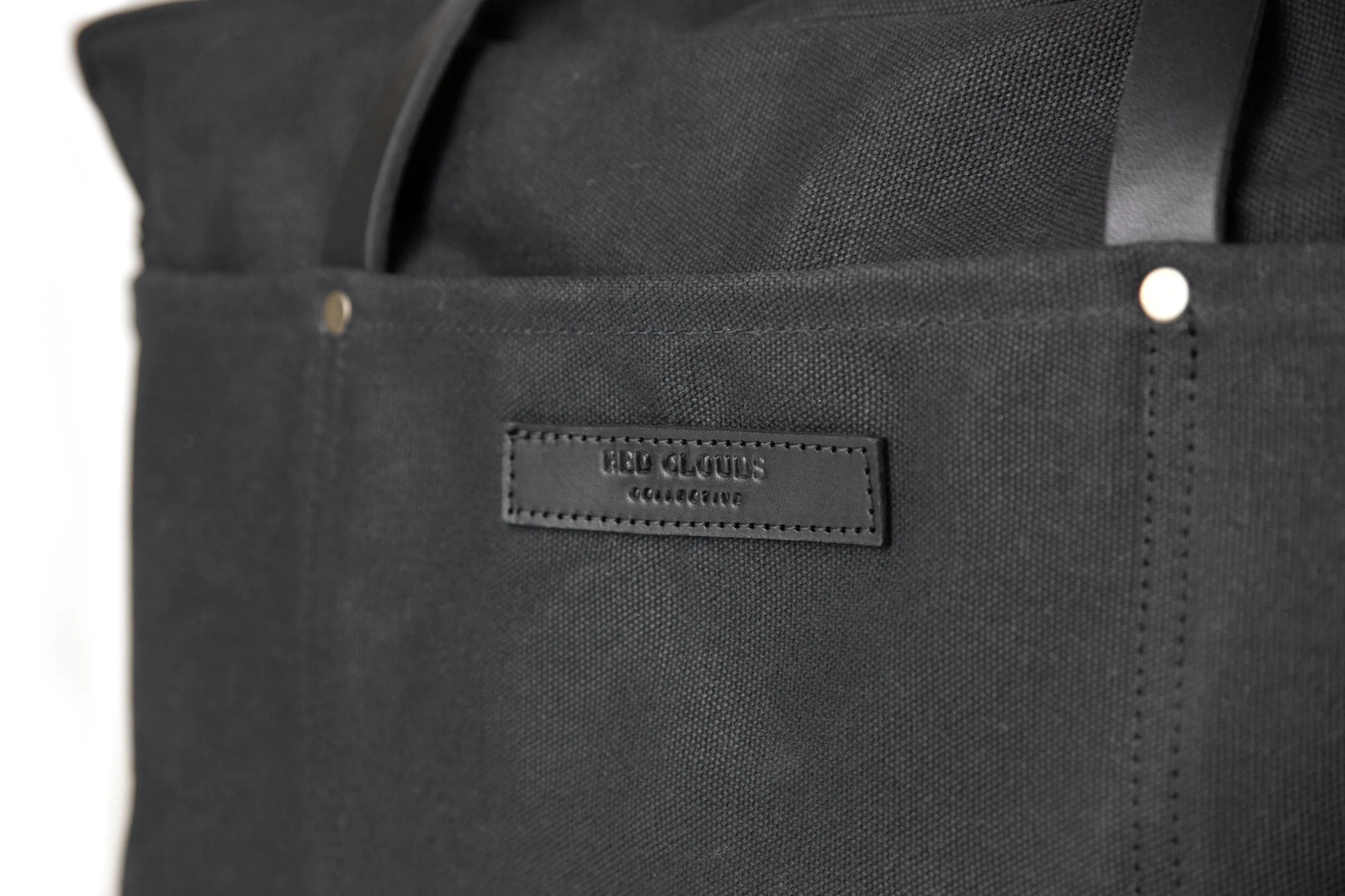 Waxed Canvas Duffle Bag - Black with Black Leather