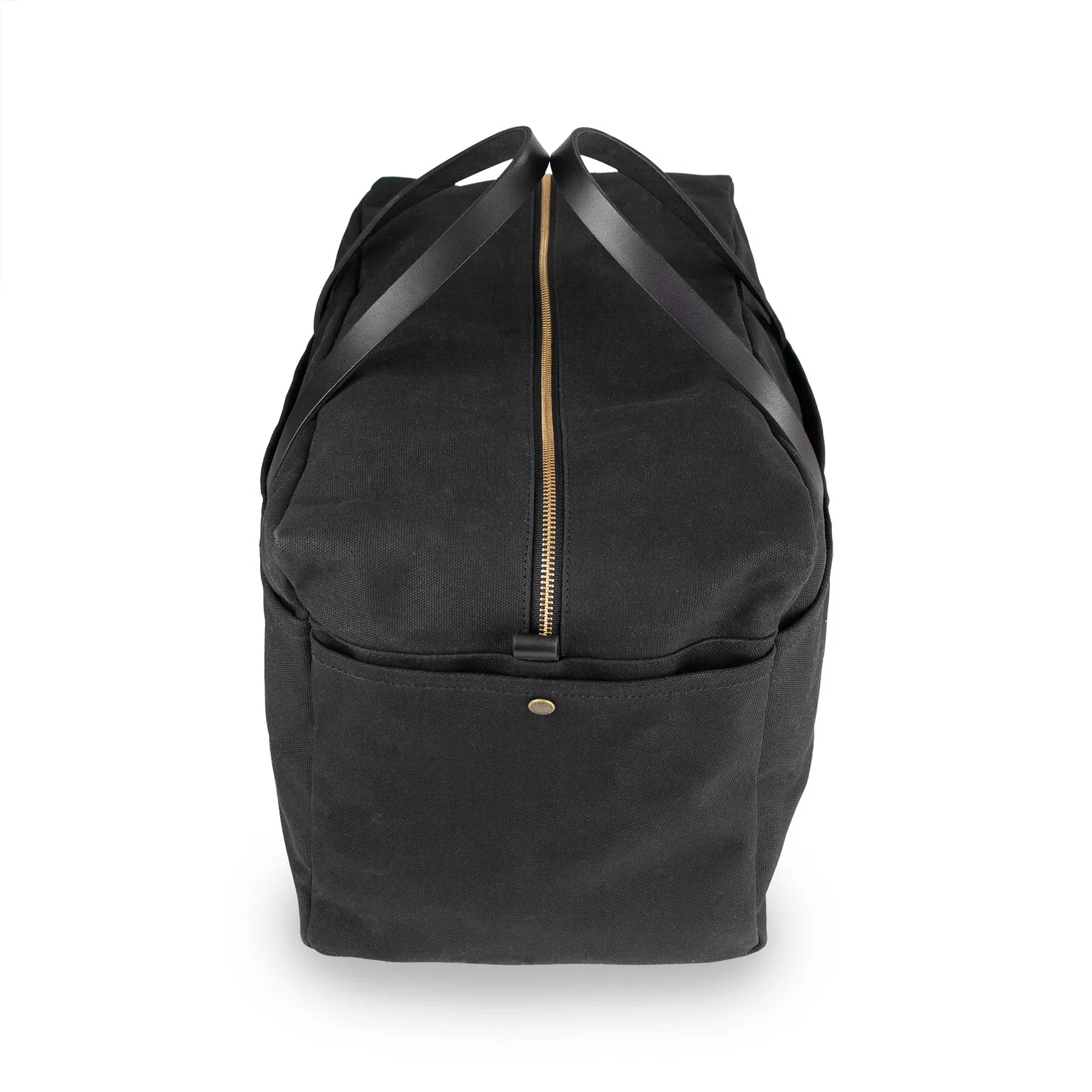 Waxed Canvas Duffle Bag - Black with Black Leather