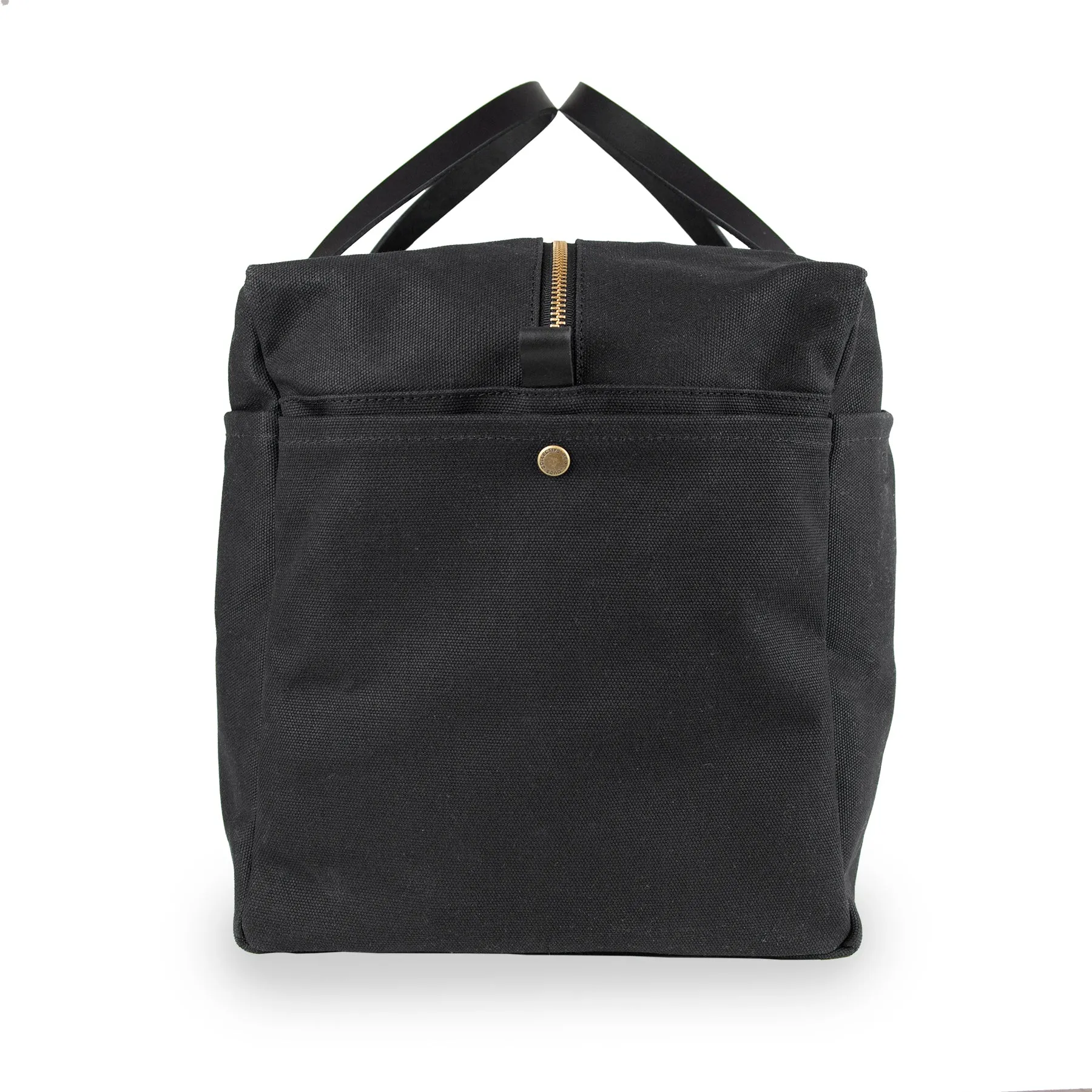 Waxed Canvas Duffle Bag - Black with Black Leather