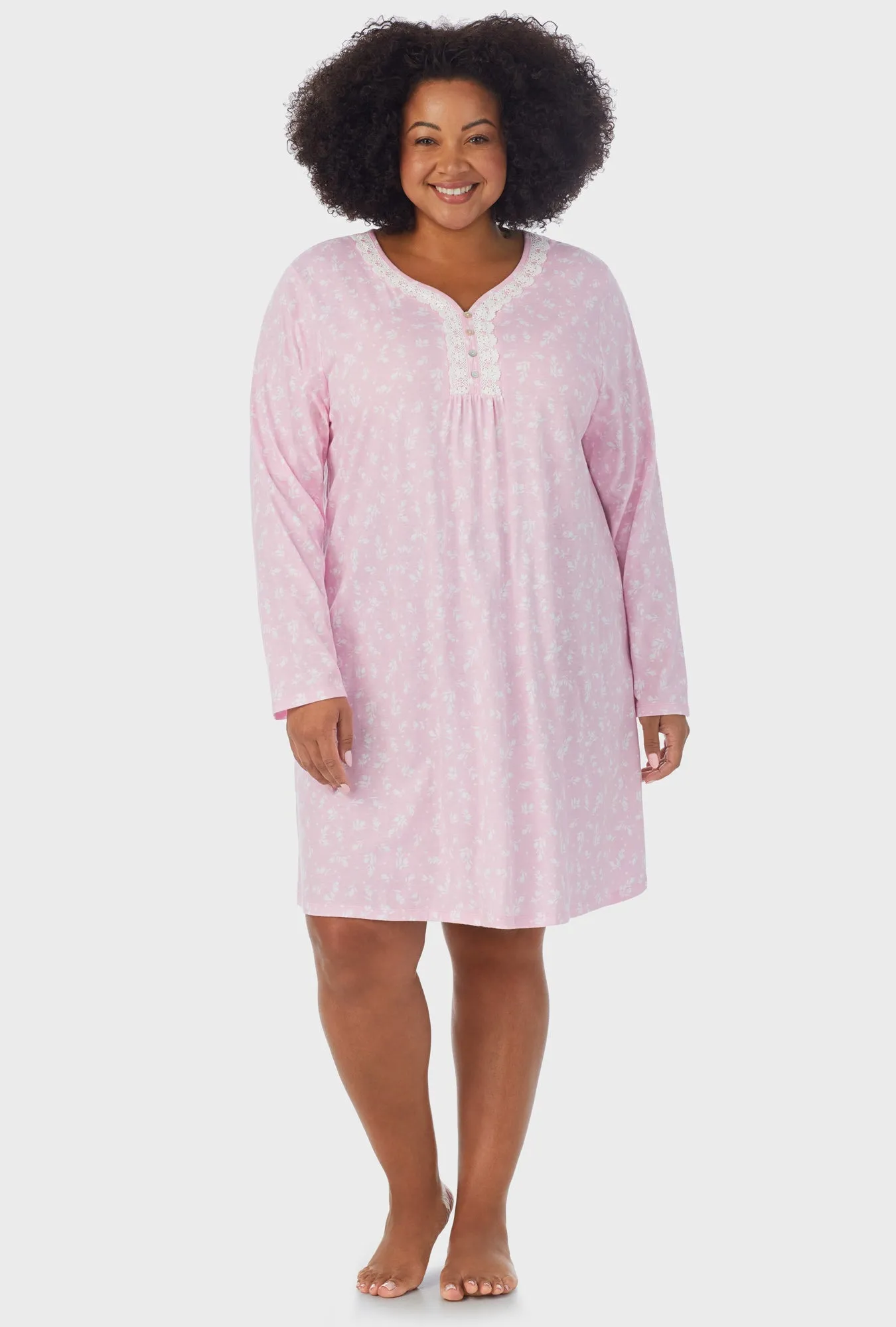 White Rosebuds Long Sleeve Nightgown