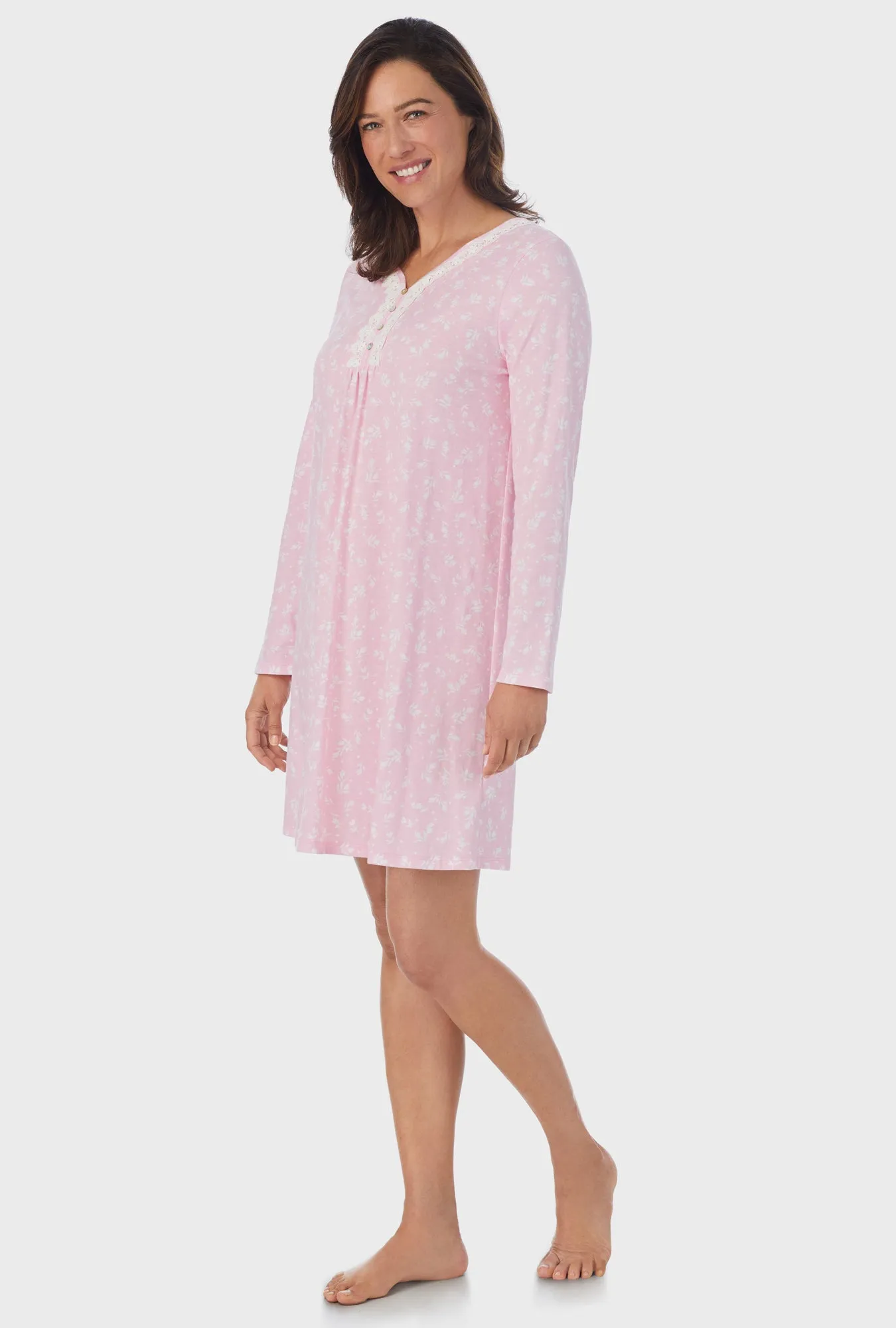 White Rosebuds Long Sleeve Nightgown