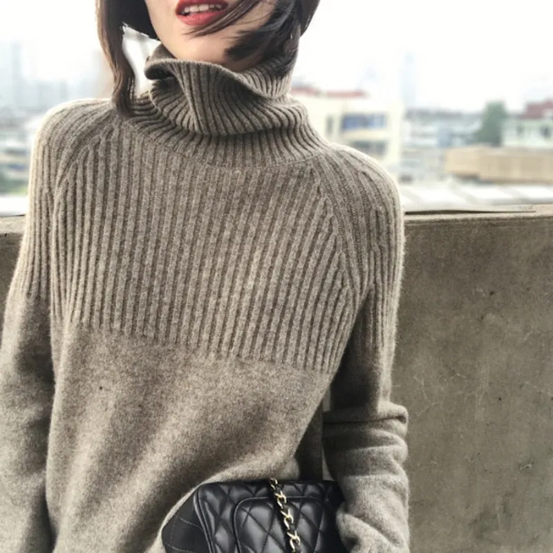 Winter Thick Warm Women Turtleneck Pullover Sweater Fashion Loose Long Sleeve Autumn Knitted Jumper Large Size Sweater Coat