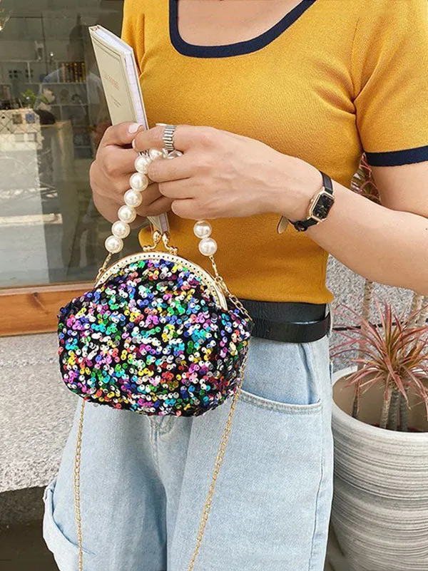 Women's Sequin Pearl Evening Mini Bag