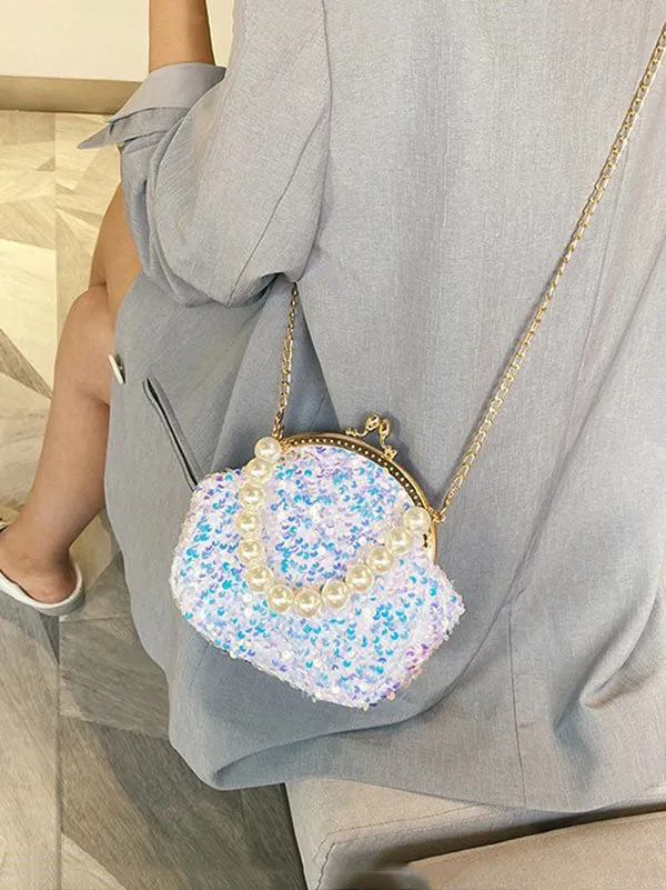 Women's Sequin Pearl Evening Mini Bag