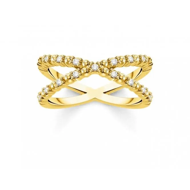 Yellow Gold Zirconia Criss Cross Ring TR2318-414-14